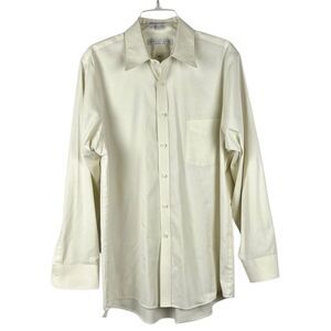 Geoffrey Beene Button Up Dress Cream Wrinkle Free Shirt 15 34/35